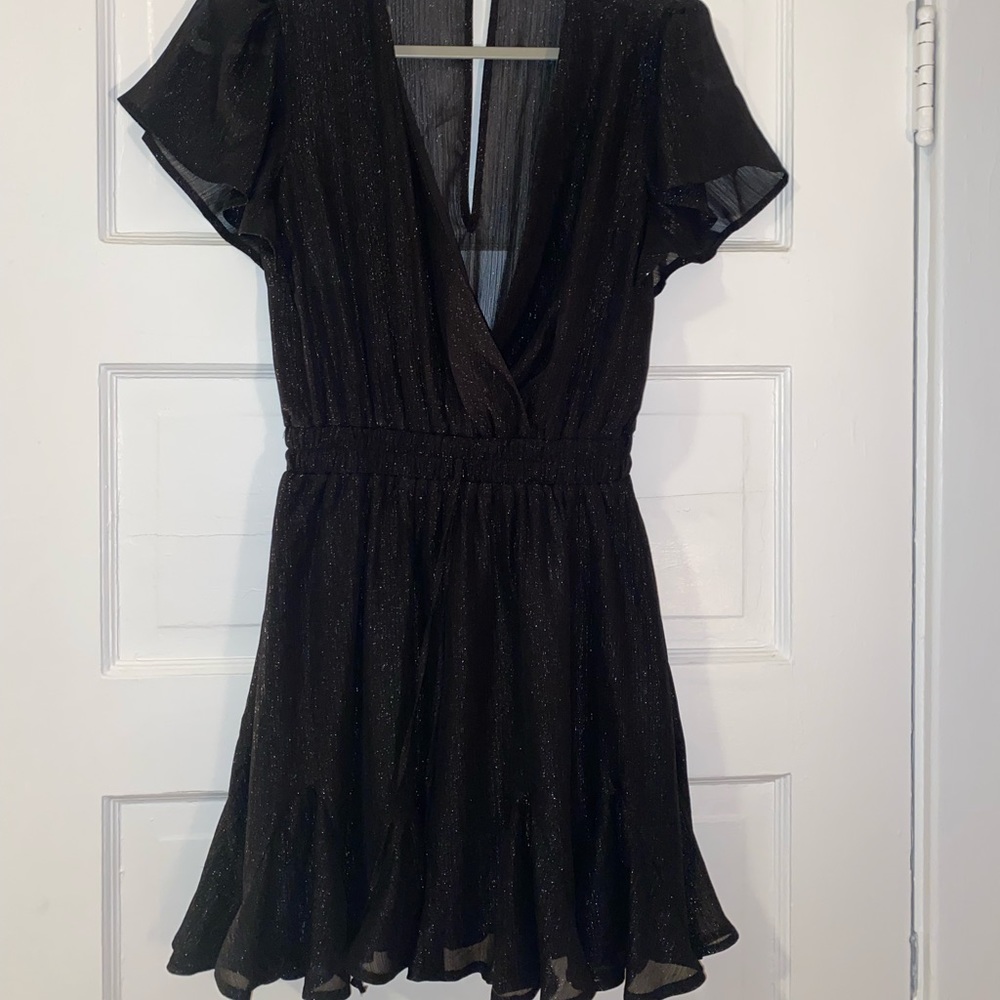 Short Sleeve Black Sparkle Mini Cocktail Dress
